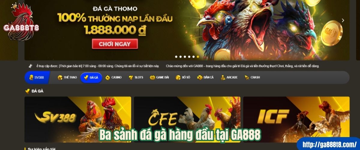 Ba sảnh đá gà hàng đầu tại GA888